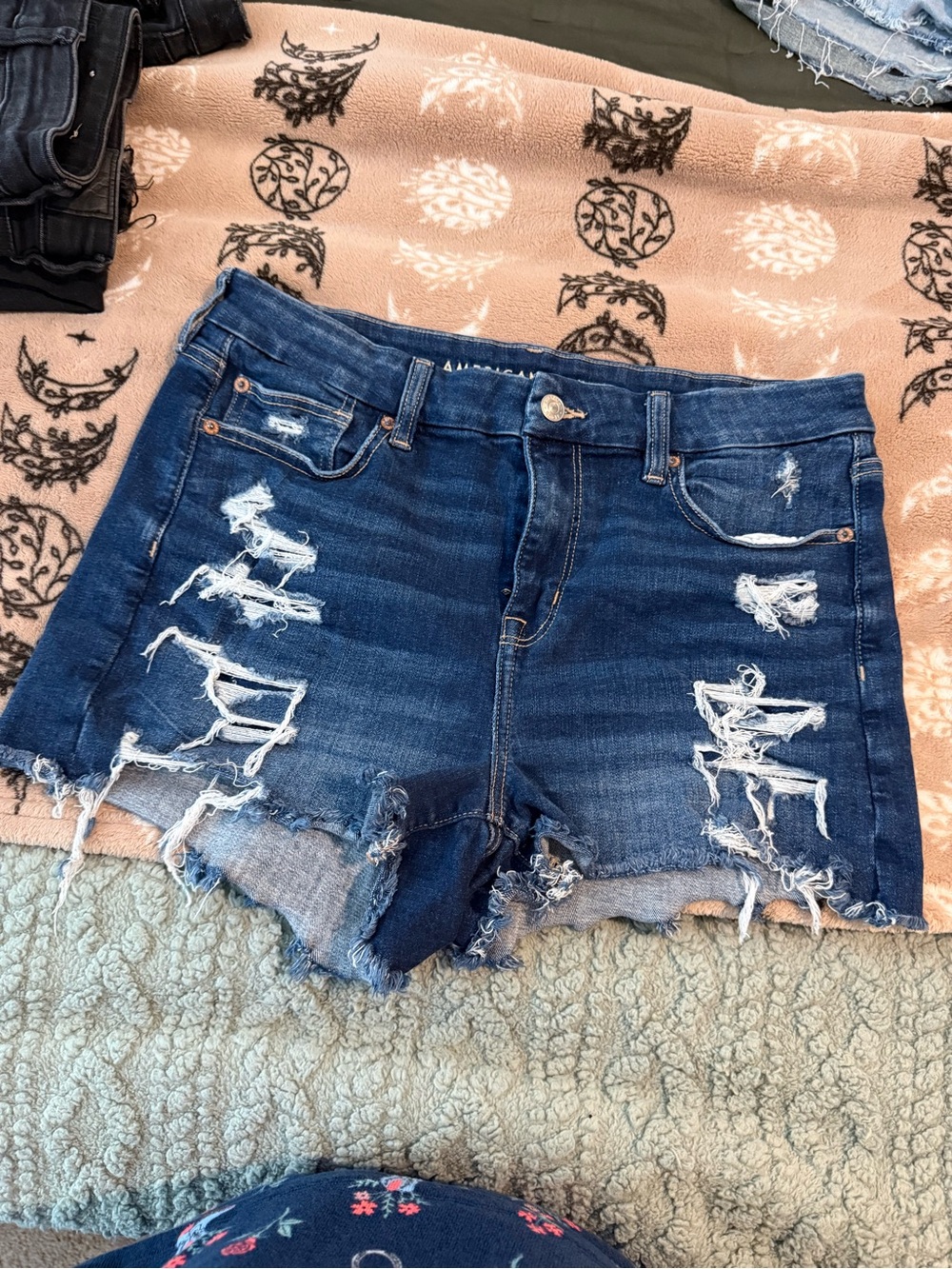 American Eagle Outfitters Dark Blue Distressed Denim Cutoff Shorts